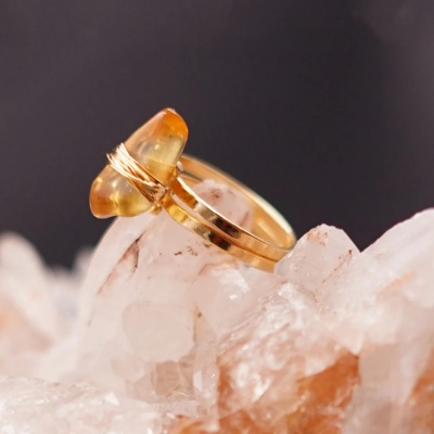 Ring Wrapped Raw Citrine, gold plated 